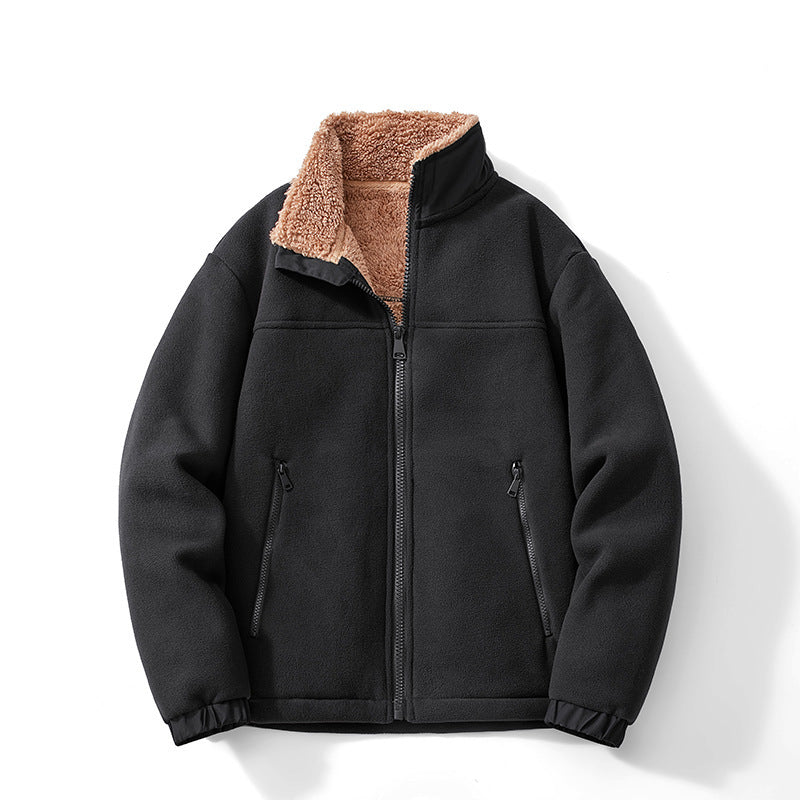 Men's Sherpa Lined Fleece Jacket, Zip Up Stand Collar Winter Jacket