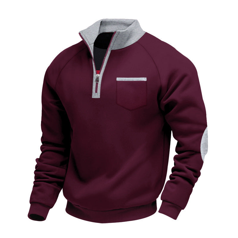 Men's Half-Zip Fleece Quarter-Zip Sweater, Winter Ribbed Pullover