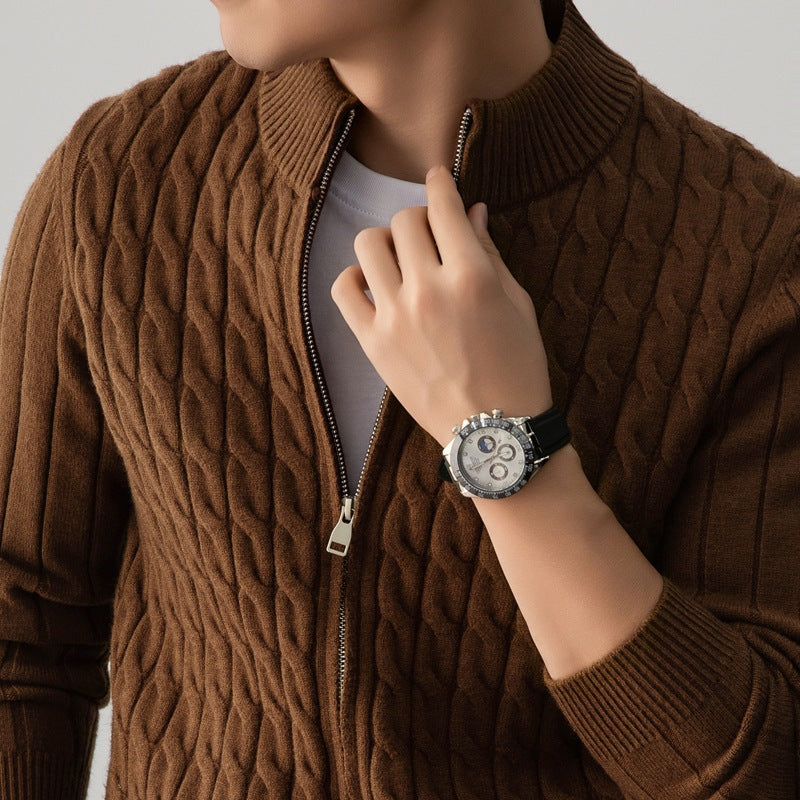 Men's Wool-Blend Zip-Up Cardigan, Oversized Winter Cardigan