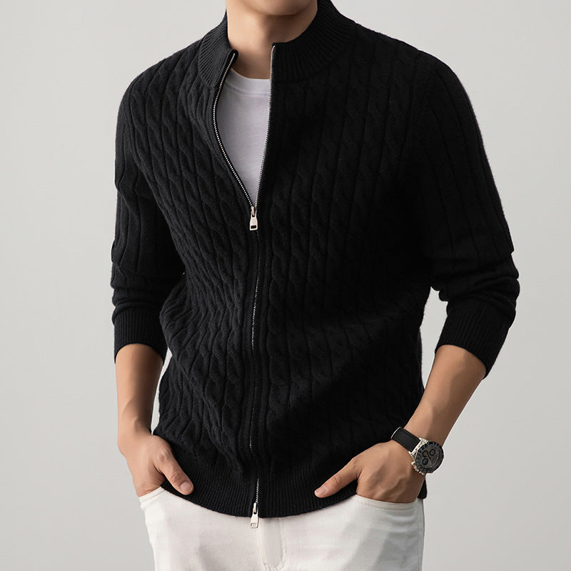Men's Wool-Blend Zip-Up Cardigan, Oversized Winter Cardigan