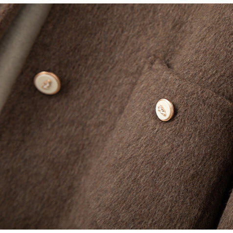 Women's Cropped Brushed Jacket, Button Front Round Collar Patch Pocket Jacket