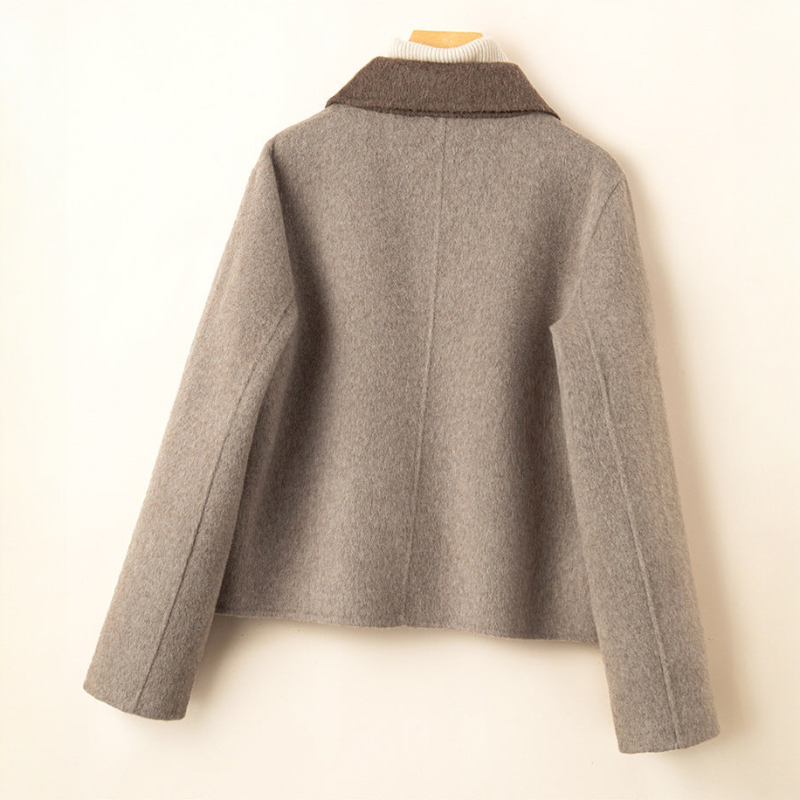 Women's Cropped Brushed Jacket, Button Front Round Collar Patch Pocket Jacket