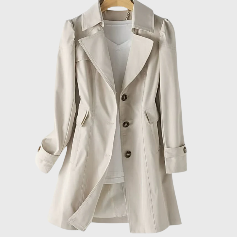 Women's Single Breasted Trench Coat, Notch Lapel Button Cuff Tab Flared Coat