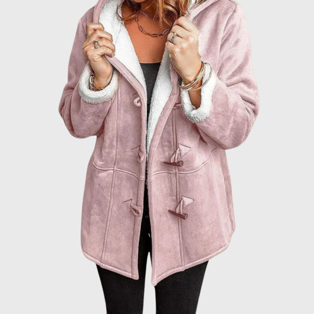 Women's Faux Suede Duffle Coat, Sherpa Lined Hood Toggle Front Winter Jacket