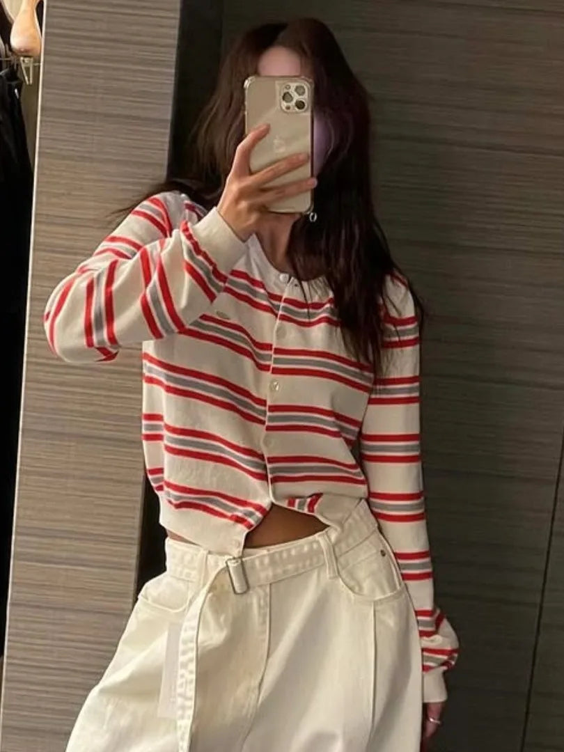 Women's Striped Open-Front Cardigan, Oversized Winter Cardigan