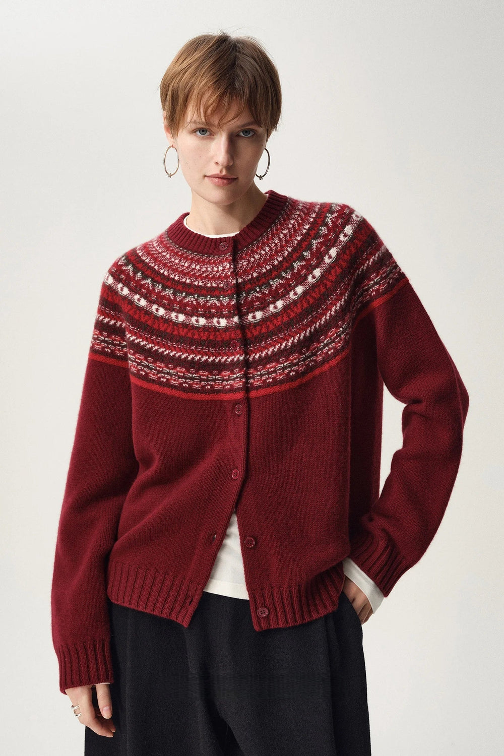 Women's Fair-Isle Knit Cardigan, Oversized Winter Cardigan