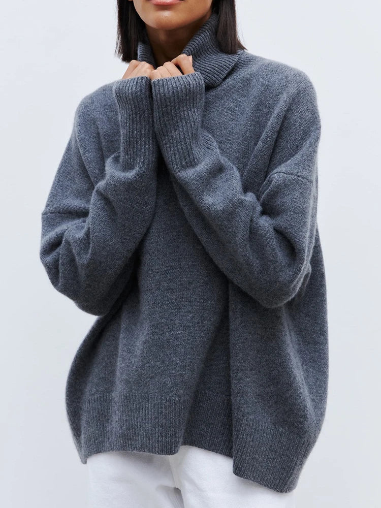 Women's Oversized Turtleneck Sweater, Soft Knit Drop Shoulder Winter Pullover