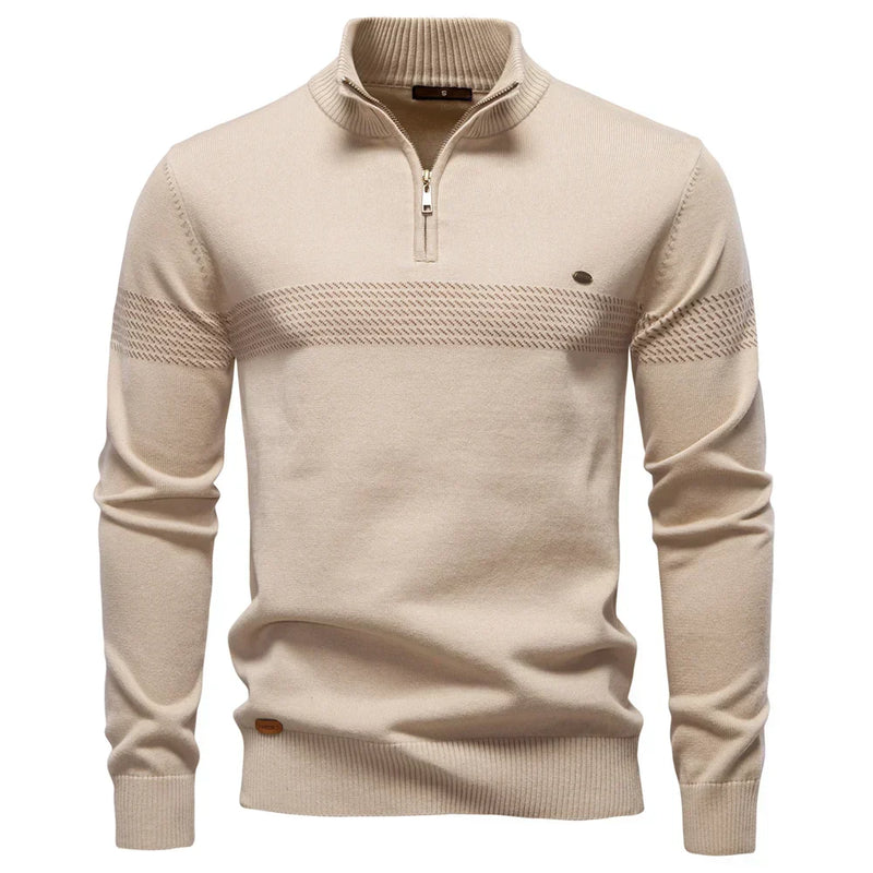 Men's Fine Knit Quarter Zip Sweater, Textured Chest Band Mock Neck Pullover