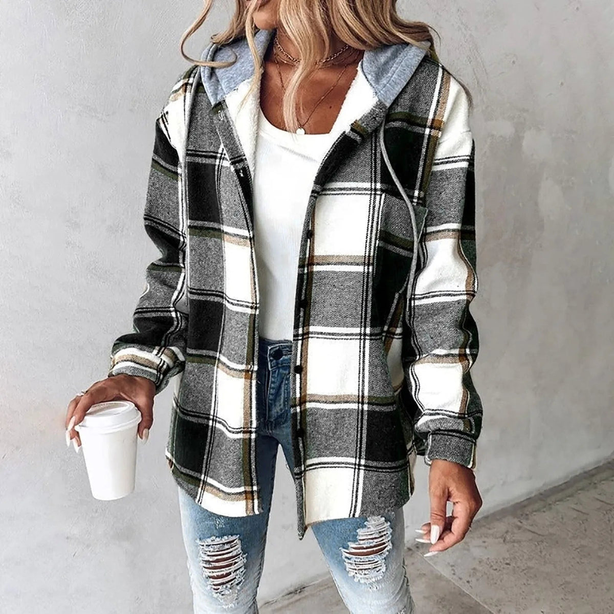 Women's Checked Knit Cardigan, Lined Winter Cardigan