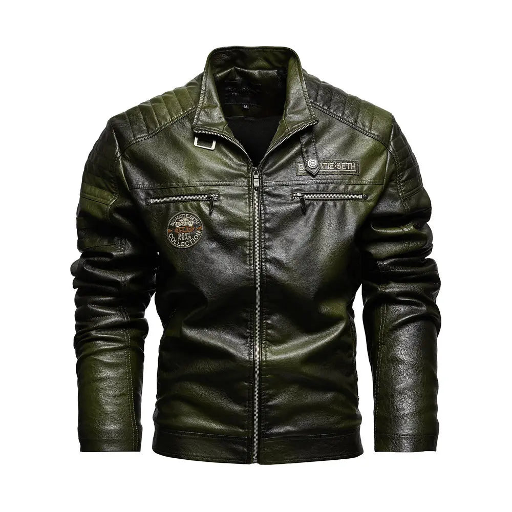 Men's Faux-Leather Racer Jacket, Zip-Up Winter Jacket