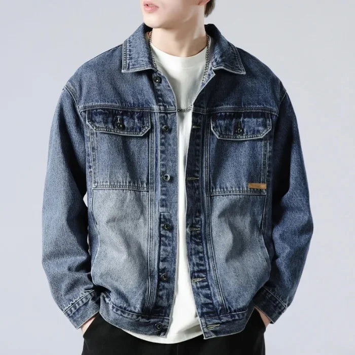 Men's Classic Denim Jacket, Button-Front Winter Jacket
