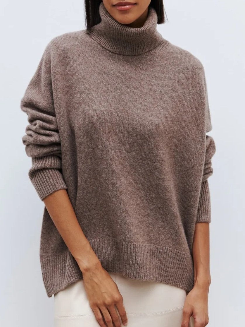 Women's Oversized Turtleneck Sweater, Soft Knit Drop Shoulder Winter Pullover