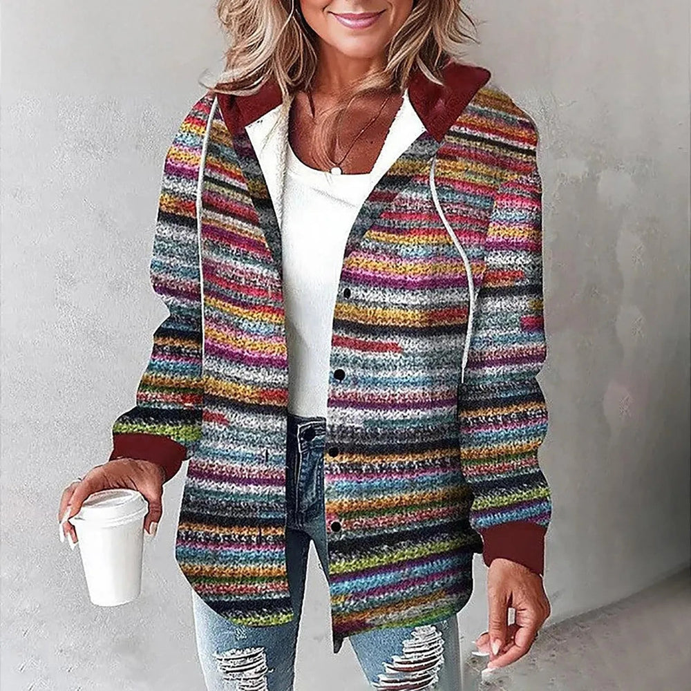 Women's Checked Knit Cardigan, Lined Winter Cardigan
