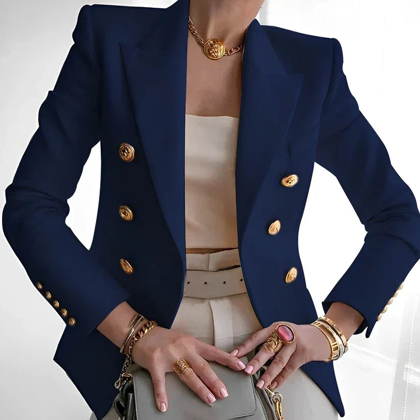 Women's Double-Breasted Blazer, Button-Front Structured Jacket