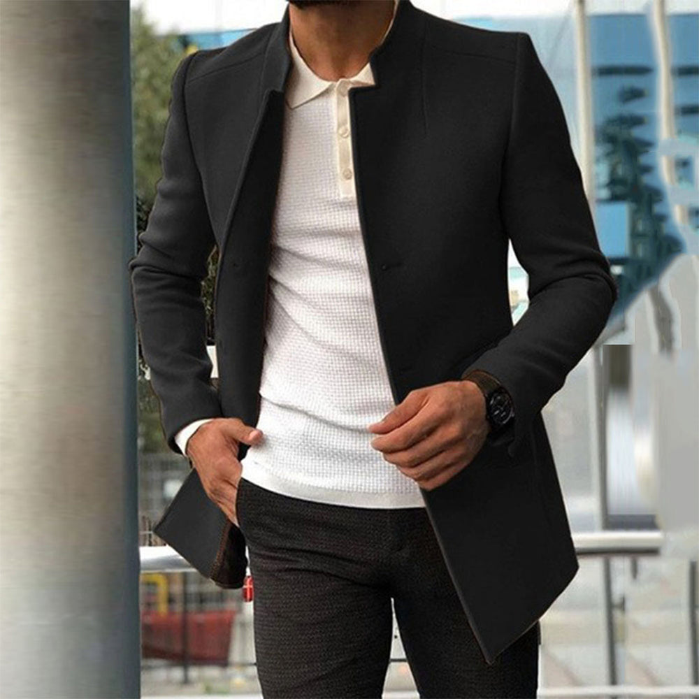 Men's Stand Collar Overcoat, Slim Fit Button Front Brushed Topcoat