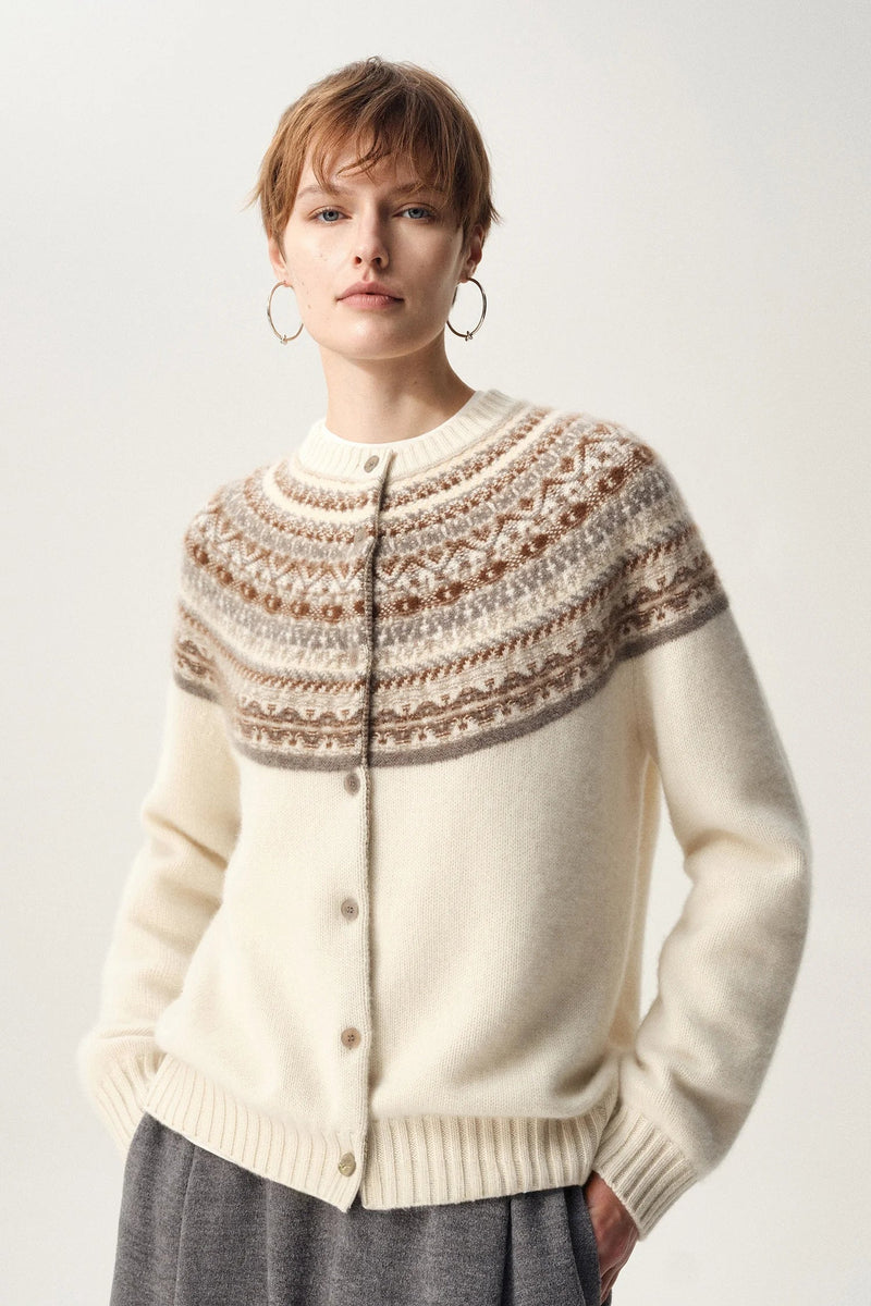 Women's Fair-Isle Knit Cardigan, Oversized Winter Cardigan