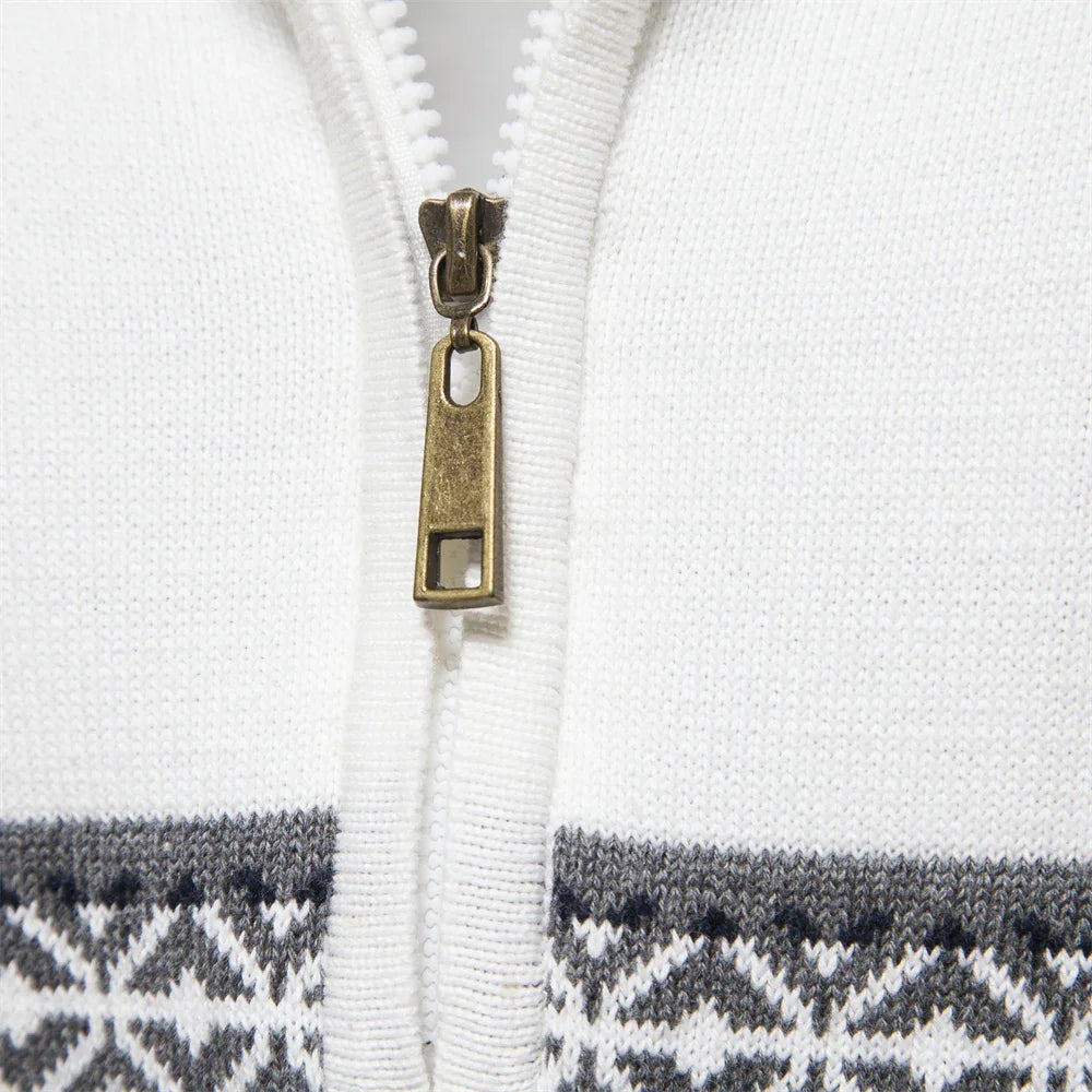 Men's Half-Zip Denim Quarter-Zip Sweater, Fair-Isle Winter Ribbed Pullover