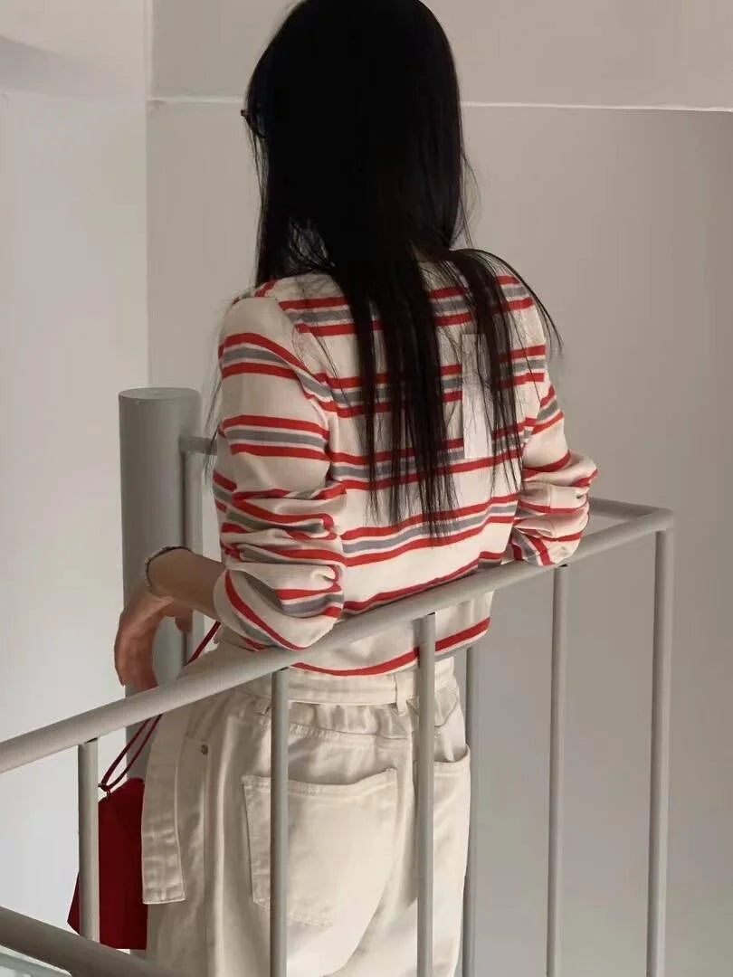Women's Striped Open-Front Cardigan, Oversized Winter Cardigan