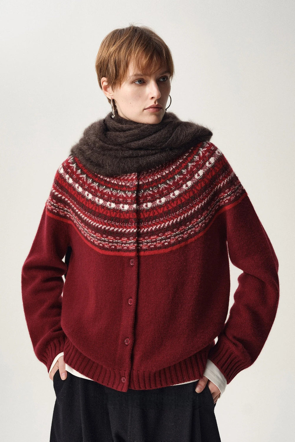 Women's Fair-Isle Knit Cardigan, Oversized Winter Cardigan