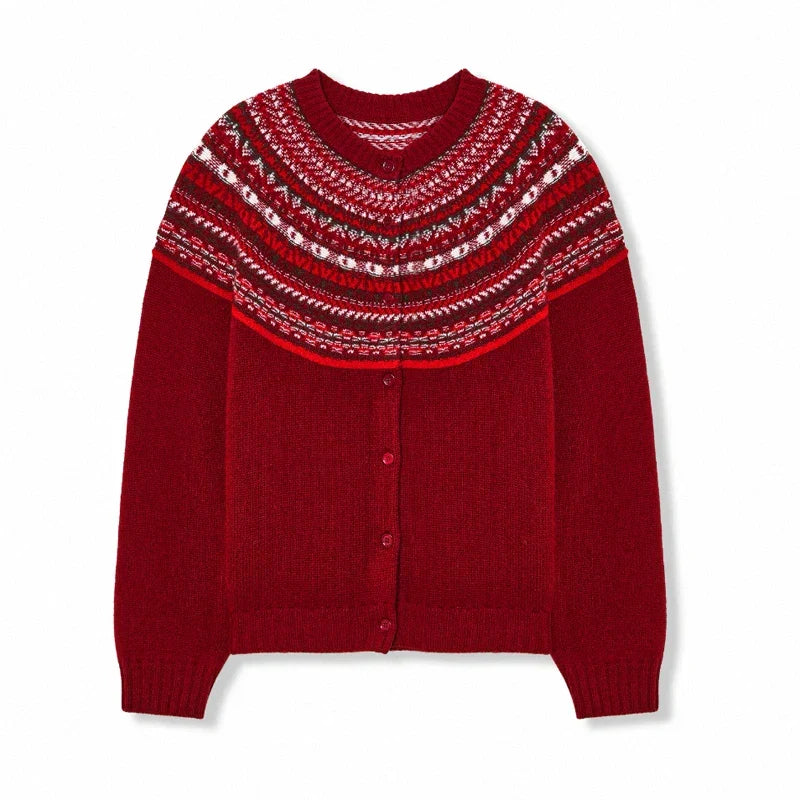 Women's Fair-Isle Knit Cardigan, Oversized Winter Cardigan