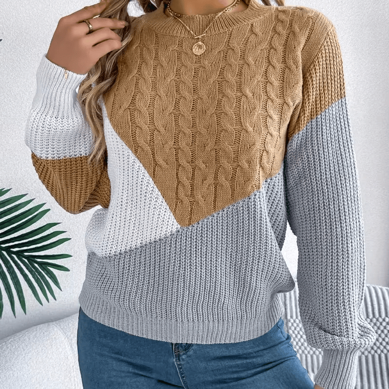 Women's Color-Block Knit Sweater, Oversized Winter Pullover