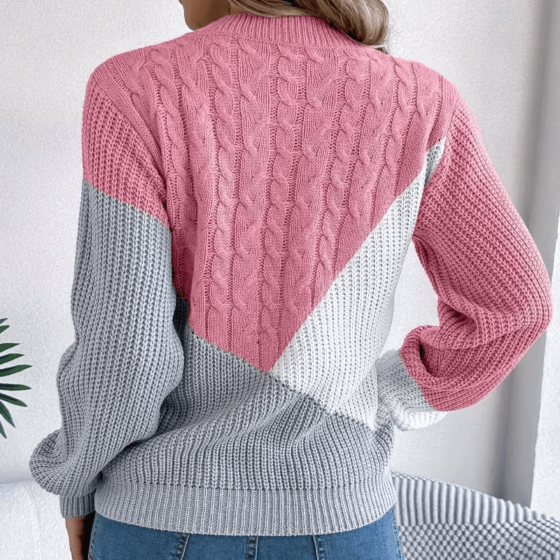 Women's Color-Block Knit Sweater, Oversized Winter Pullover
