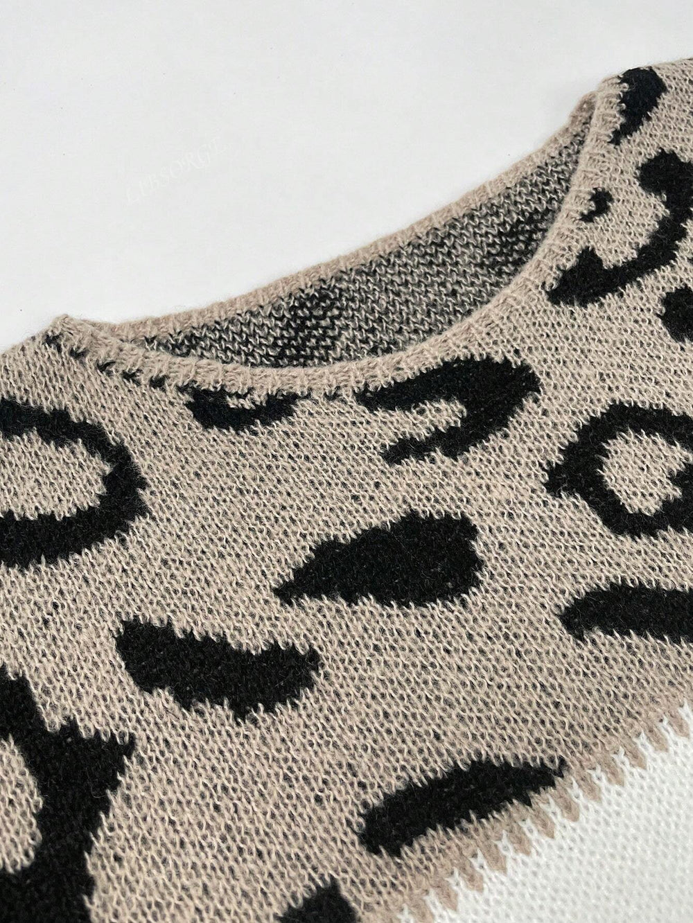 Women's Leopard Yoke Color Block Sweater, Drop Shoulder Crewneck Knit Pullover