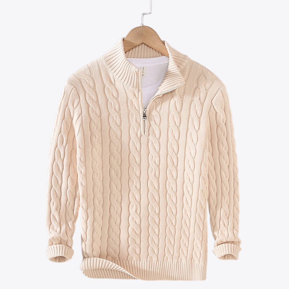 Men's Cotton Quarter-Zip Sweater, Oversized Winter Pullover