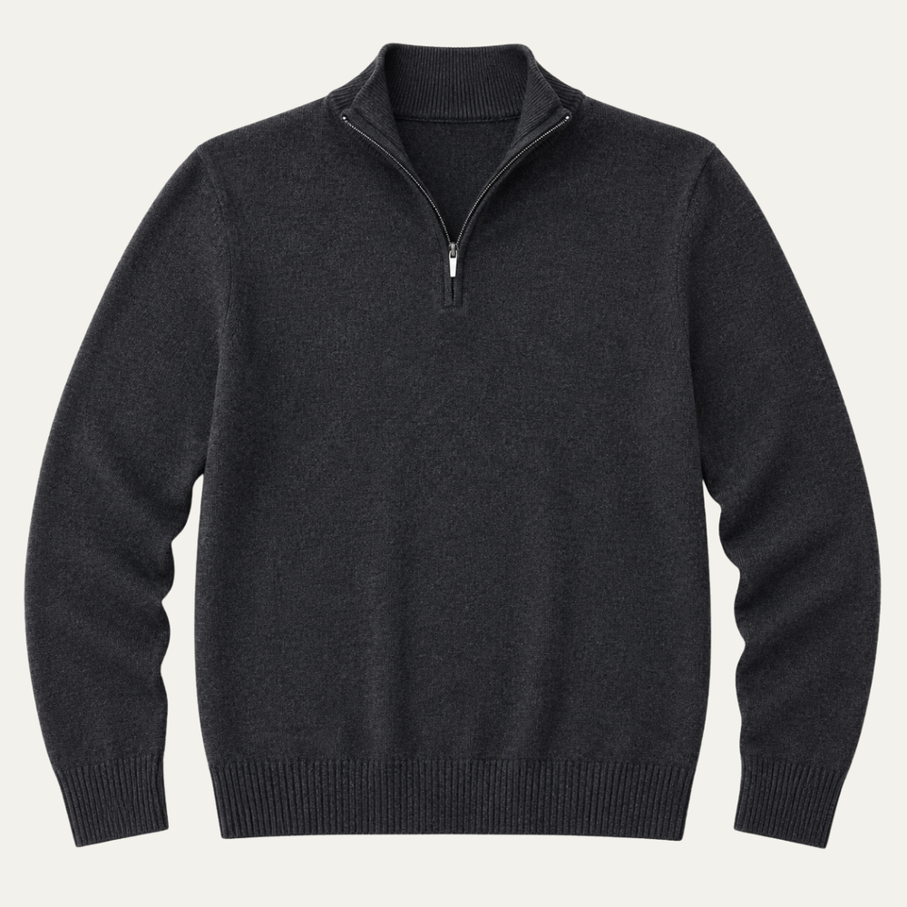 Men's Heathered Knit Quarter Zip Sweater, Stand Collar Classic Pullover