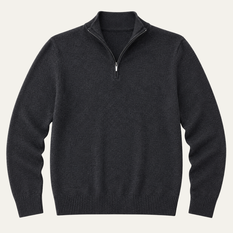 Men's Heathered Knit Quarter Zip Sweater, Stand Collar Classic Pullover