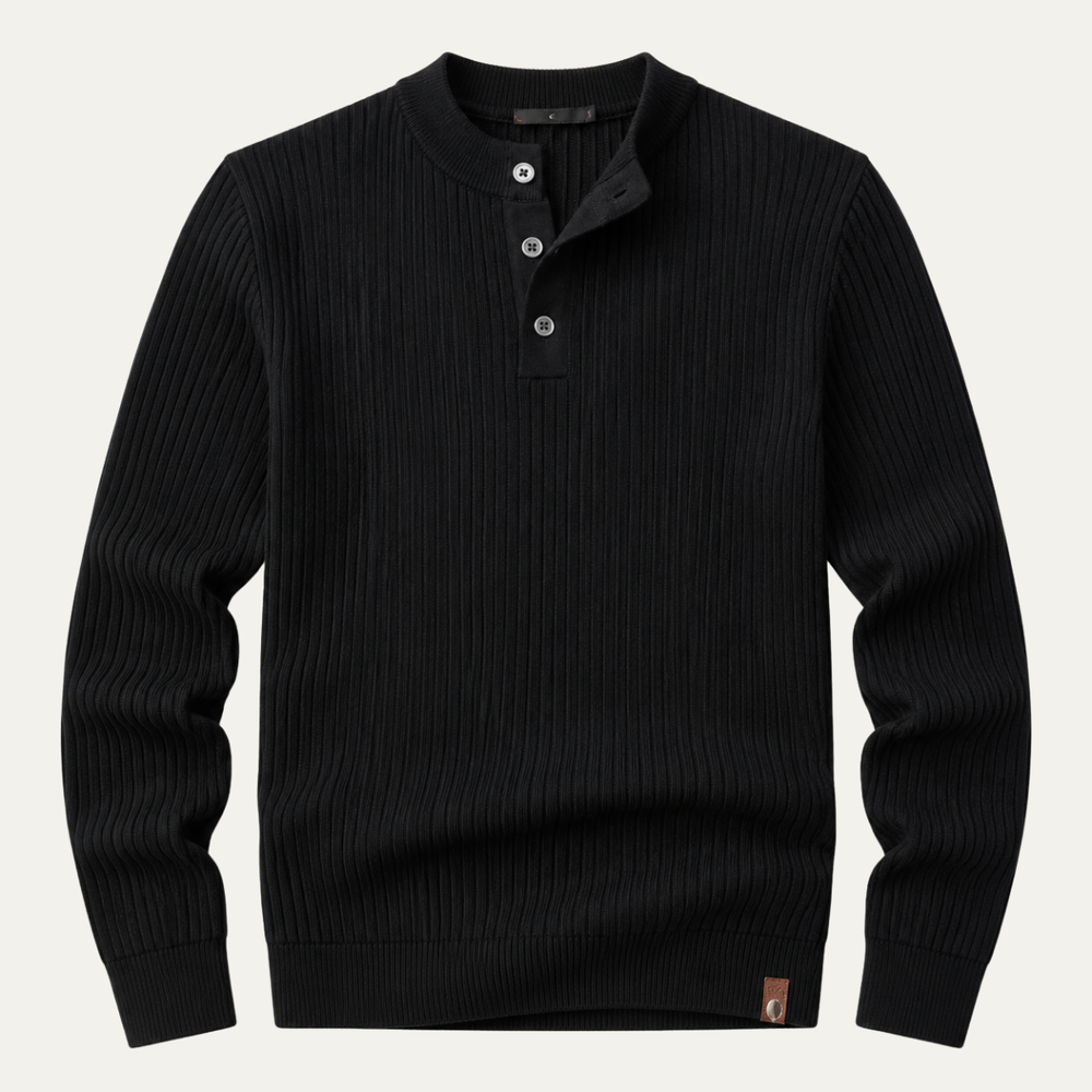 Men's Ribbed Knit Henley Sweater, Three Button Long Sleeve Pullover