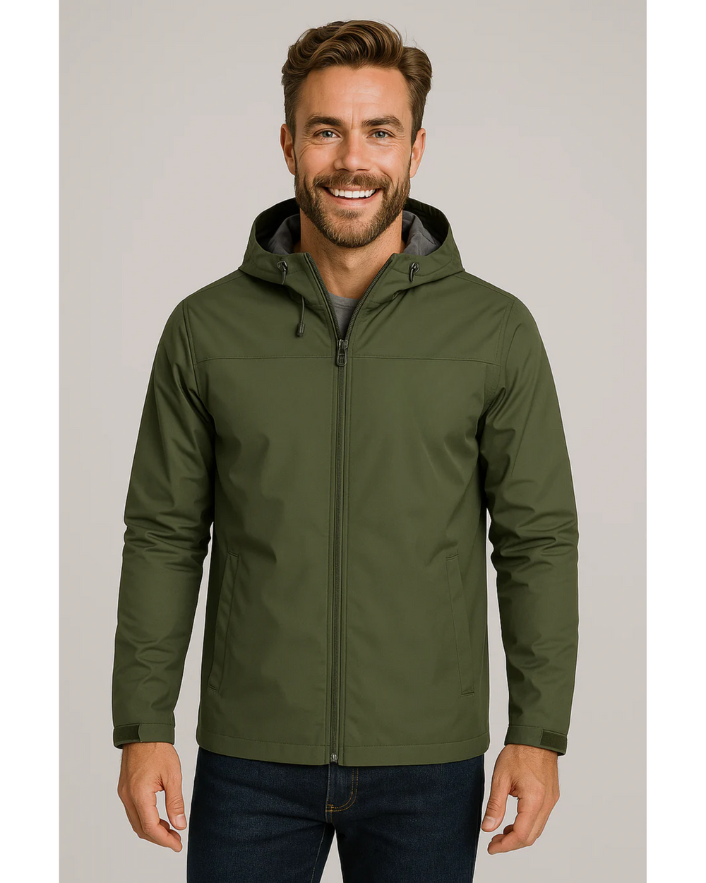 Men's Lightweight Hooded Shell Jacket, Zip Up Drawcord Hood Windbreaker
