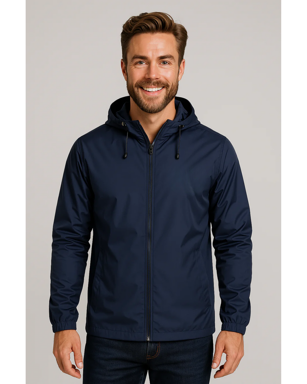 Men's Lightweight Hooded Shell Jacket, Zip Up Drawcord Hood Windbreaker