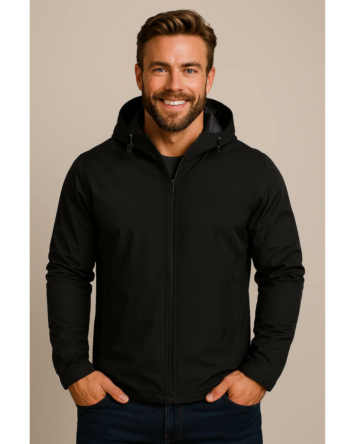 Men's Lightweight Hooded Shell Jacket, Zip Up Drawcord Hood Windbreaker