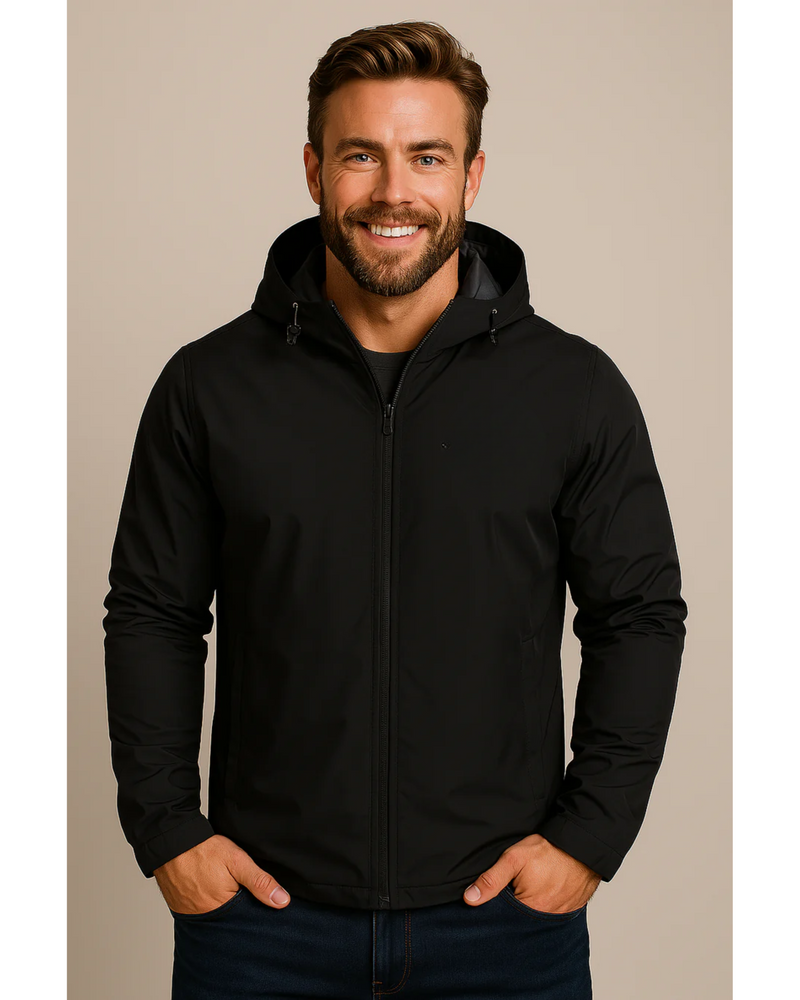 Men's Lightweight Hooded Shell Jacket, Zip Up Drawcord Hood Windbreaker