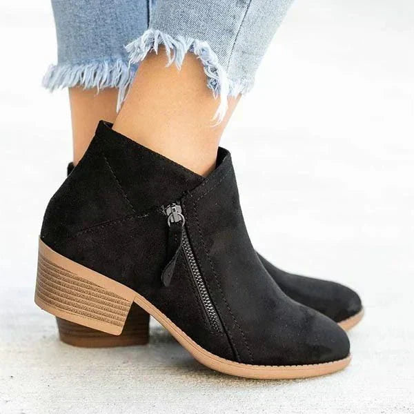 Women's Side-Zip Ankle Boots, Low-Heel Winter Boots