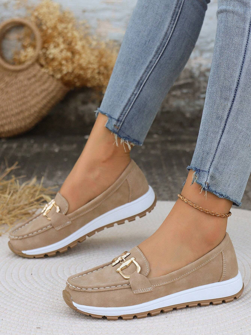 Women's Gold-Buckle Slip-On Loafers, Everyday Winter Loafers