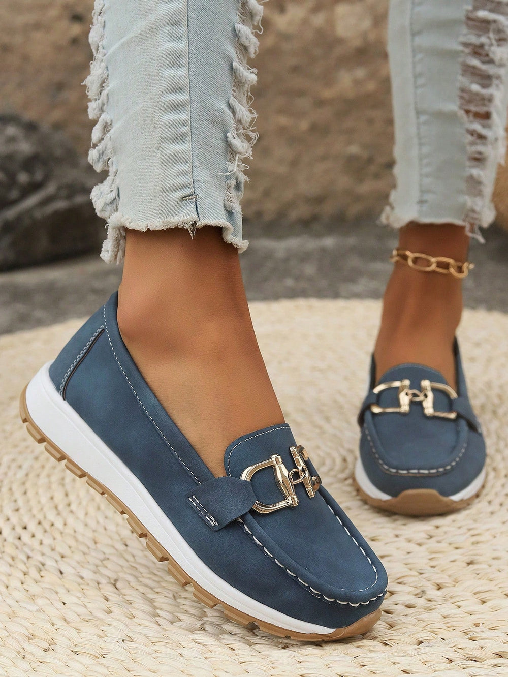Women's Gold-Buckle Slip-On Loafers, Everyday Winter Loafers