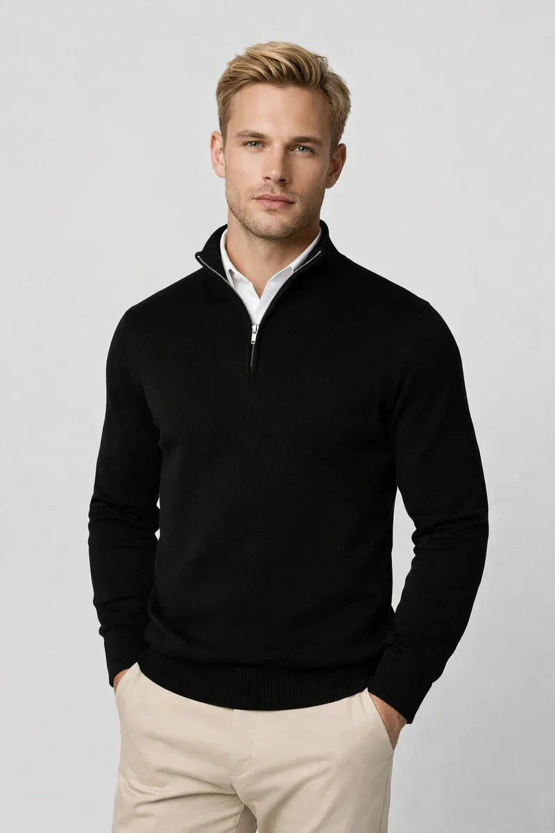Men's Lightweight Quarter Zip Sweater, Fine Knit Mock Neck Layering Pullover