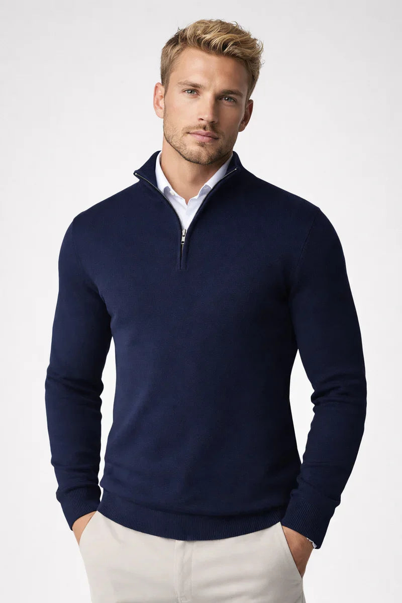 Men's Lightweight Quarter Zip Sweater, Fine Knit Mock Neck Layering Pullover
