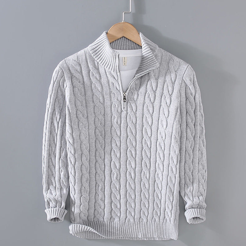 Men's Cotton Quarter-Zip Sweater, Oversized Winter Pullover