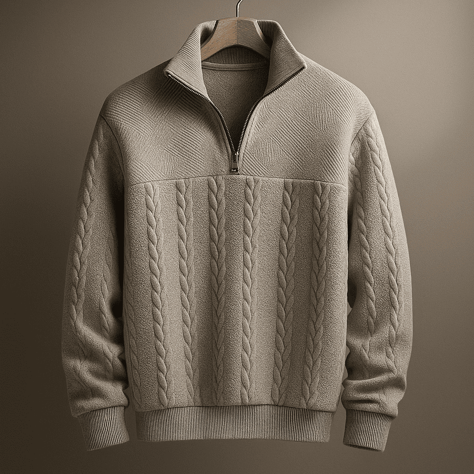 Men's Half-Zip Knit Quarter-Zip Sweater, Oversized Winter Ribbed Pullover