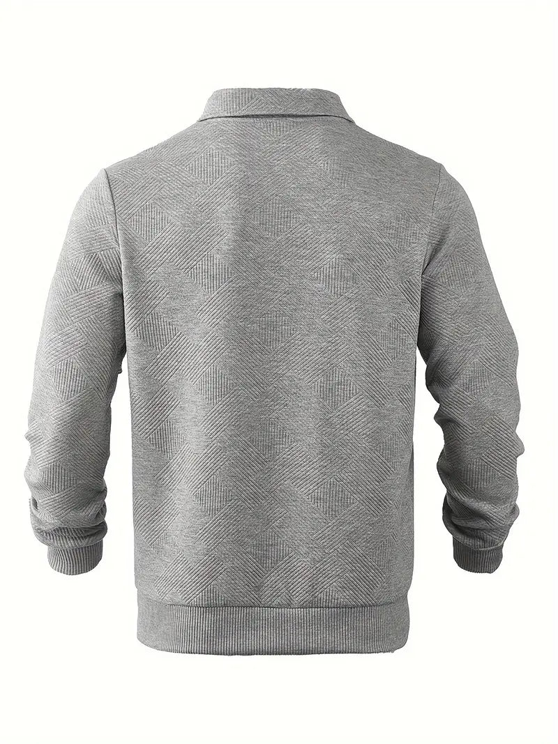 Men's Textured Geometric Quarter Zip Pullover, Polo Collar Sweater