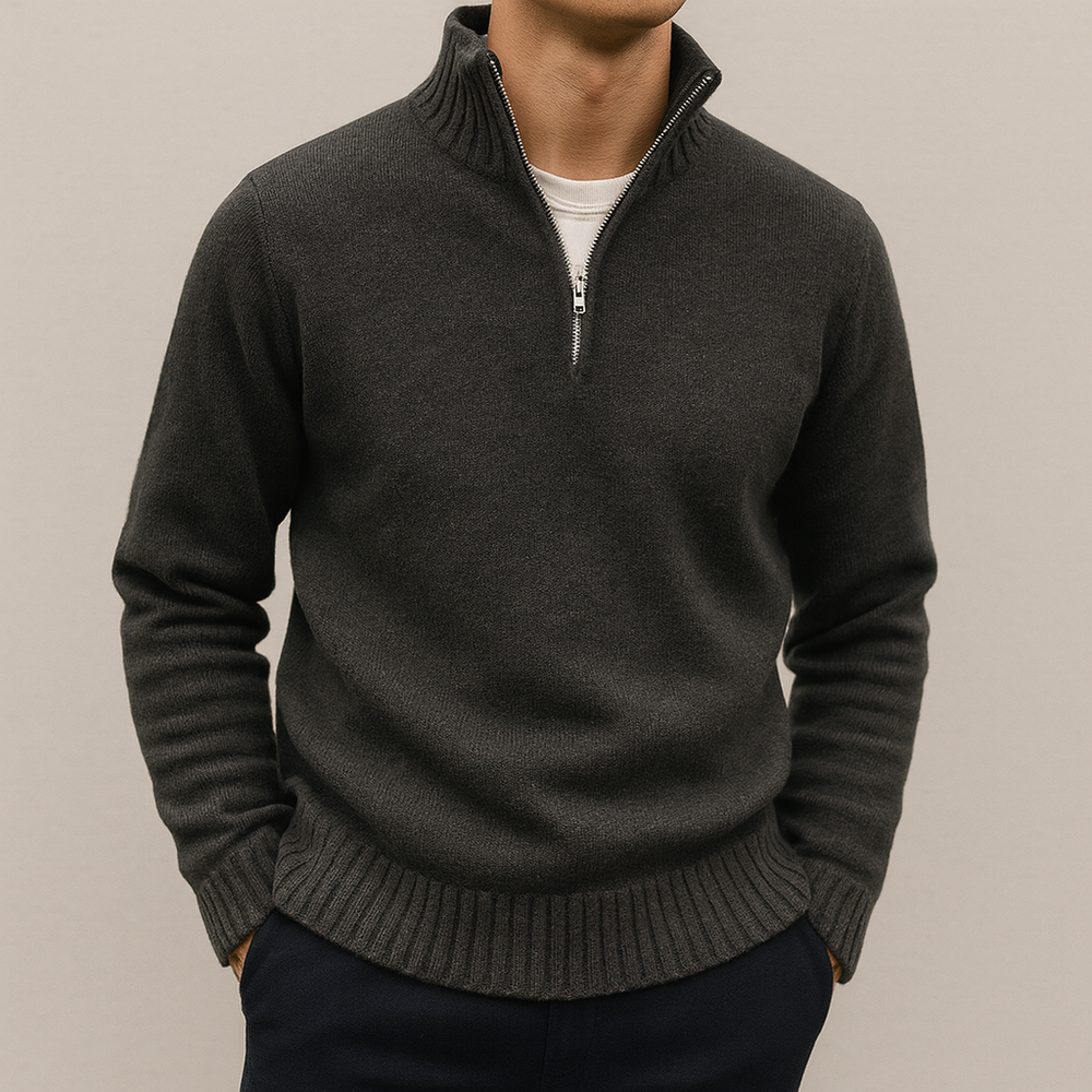 Men's Half-Zip Knit Sweater, Quarter-Zip Winter Pullover