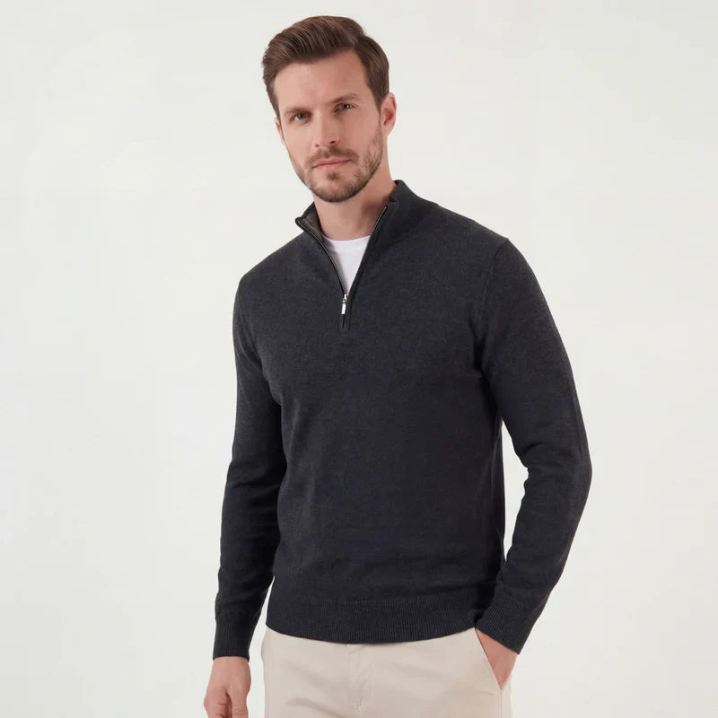 Men's Heathered Knit Quarter Zip Sweater, Stand Collar Classic Pullover