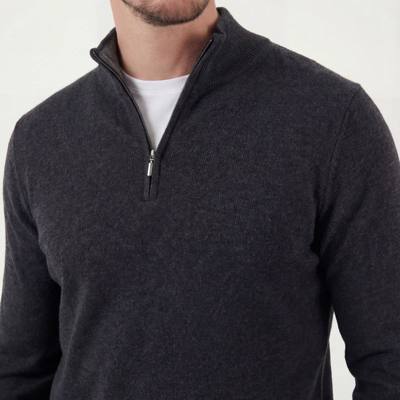 Men's Heathered Knit Quarter Zip Sweater, Stand Collar Classic Pullover