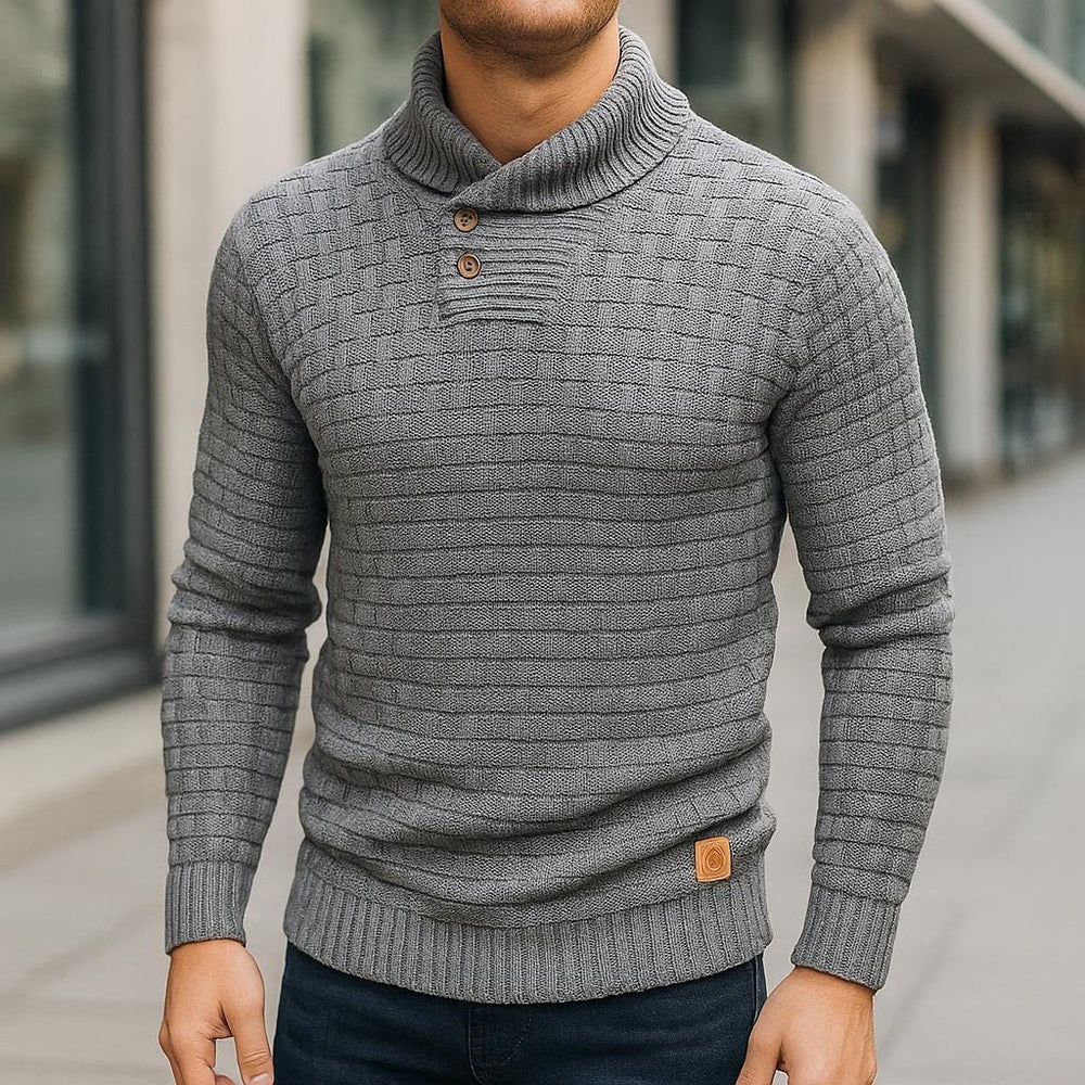 Men's Button-Collar Textured Sweater, Oversized Winter Pullover