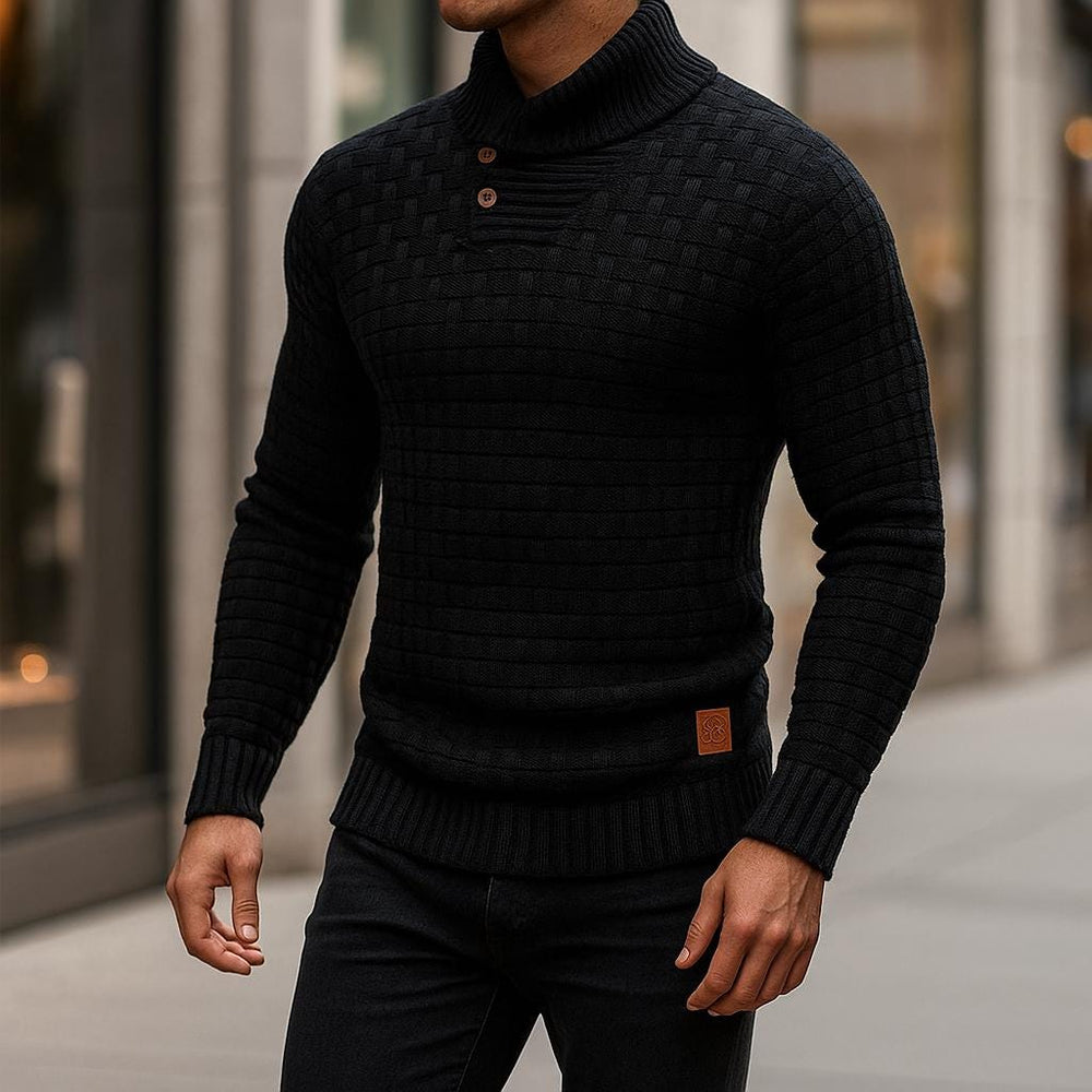 Men's Button-Collar Textured Sweater, Oversized Winter Pullover