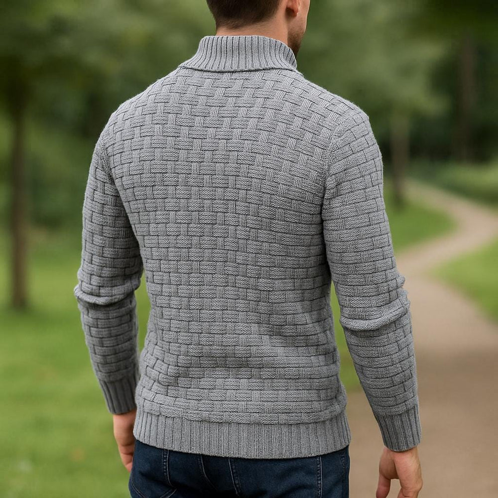 Men's Button-Collar Textured Sweater, Oversized Winter Pullover