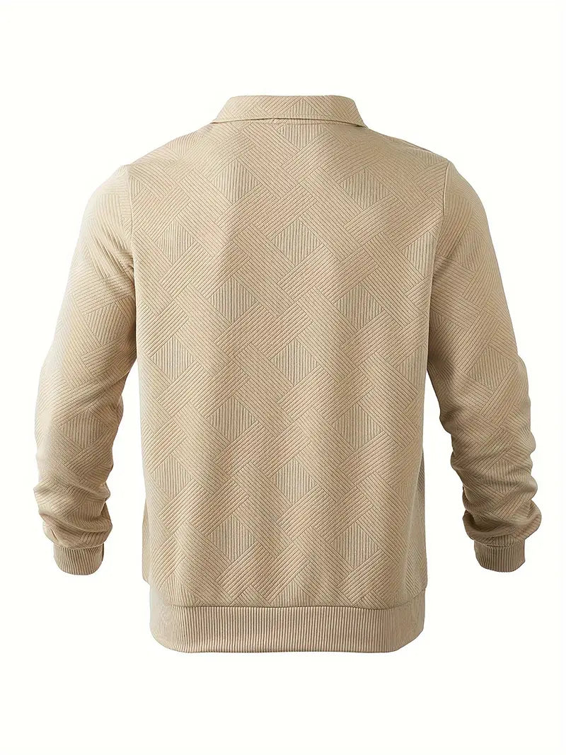 Men's Textured Geometric Quarter Zip Pullover, Polo Collar Sweater